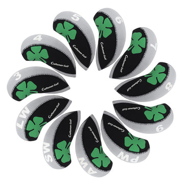 Black&Grey Clover Neoprene Iron Head Cover Set - CraftsmanGolf